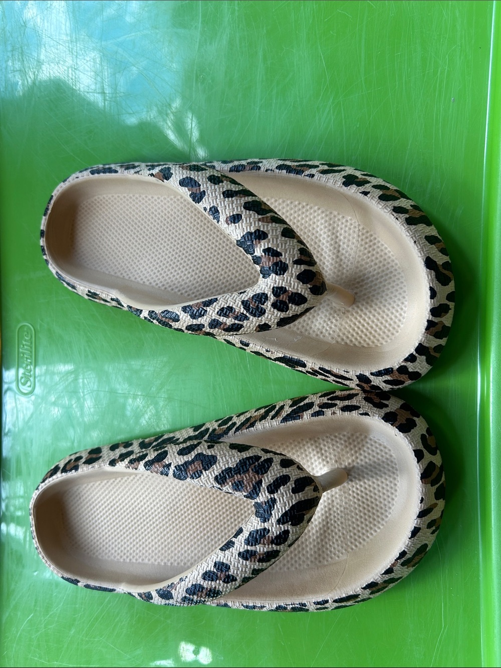 Leopard Print Foam Thong Sandals - Beige, Brown, Black. Size 40-41 or 9